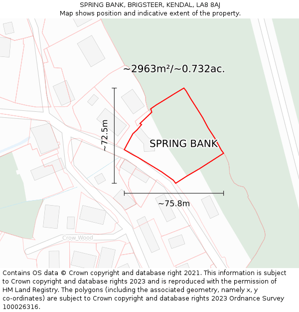 SPRING BANK, BRIGSTEER, KENDAL, LA8 8AJ: Plot and title map