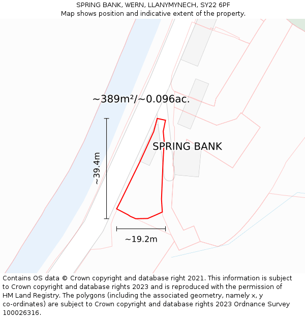 SPRING BANK, WERN, LLANYMYNECH, SY22 6PF: Plot and title map