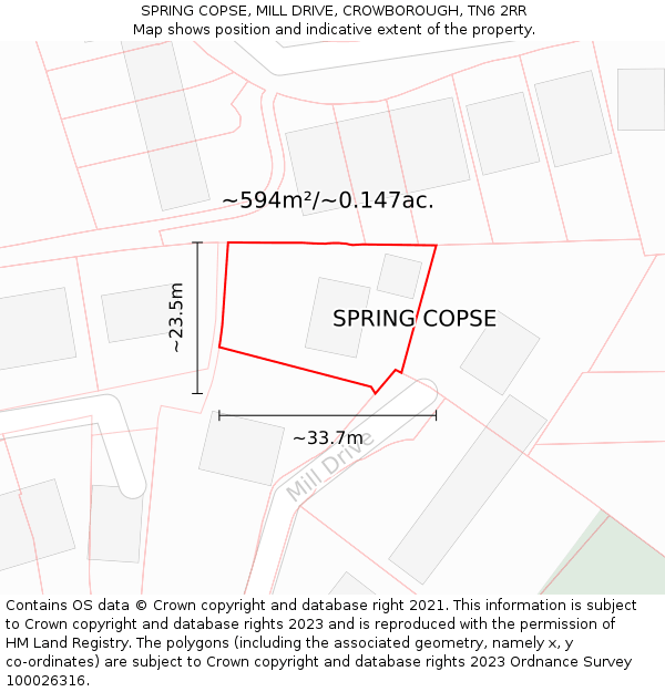 SPRING COPSE, MILL DRIVE, CROWBOROUGH, TN6 2RR: Plot and title map