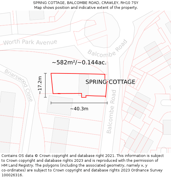 SPRING COTTAGE, BALCOMBE ROAD, CRAWLEY, RH10 7SY: Plot and title map