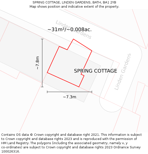 SPRING COTTAGE, LINDEN GARDENS, BATH, BA1 2YB: Plot and title map