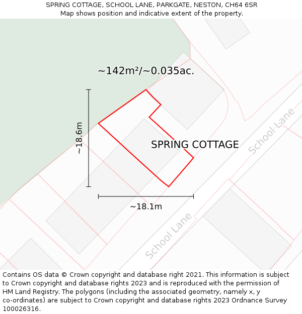 SPRING COTTAGE, SCHOOL LANE, PARKGATE, NESTON, CH64 6SR: Plot and title map