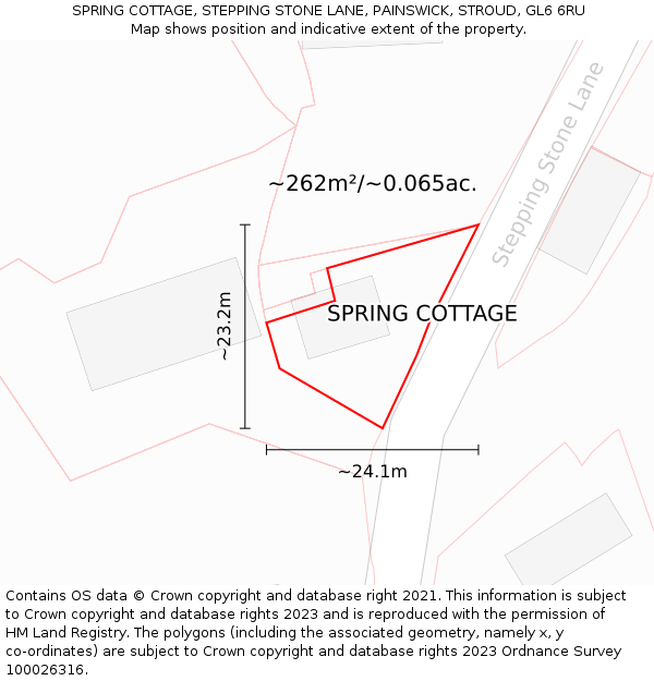 SPRING COTTAGE, STEPPING STONE LANE, PAINSWICK, STROUD, GL6 6RU: Plot and title map