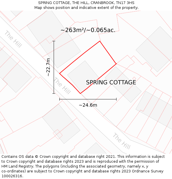 SPRING COTTAGE, THE HILL, CRANBROOK, TN17 3HS: Plot and title map