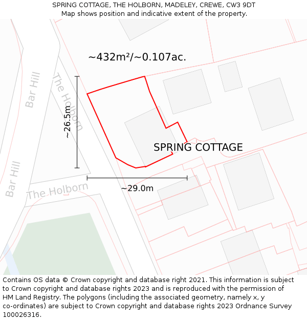 SPRING COTTAGE, THE HOLBORN, MADELEY, CREWE, CW3 9DT: Plot and title map