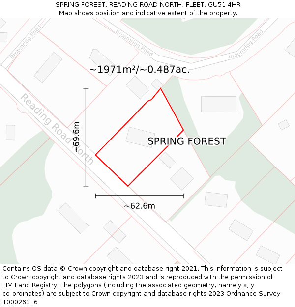 SPRING FOREST, READING ROAD NORTH, FLEET, GU51 4HR: Plot and title map