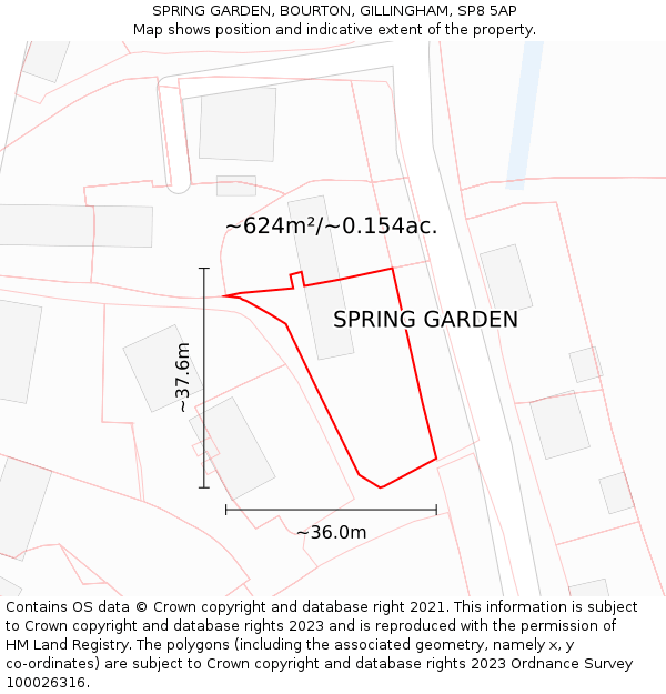 SPRING GARDEN, BOURTON, GILLINGHAM, SP8 5AP: Plot and title map