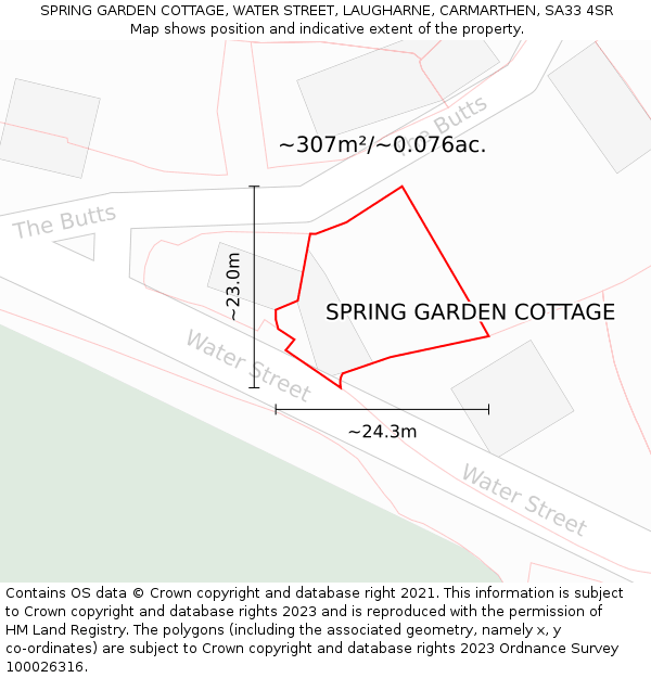 SPRING GARDEN COTTAGE, WATER STREET, LAUGHARNE, CARMARTHEN, SA33 4SR: Plot and title map