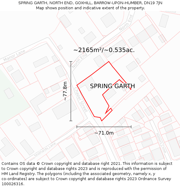 SPRING GARTH, NORTH END, GOXHILL, BARROW-UPON-HUMBER, DN19 7JN: Plot and title map