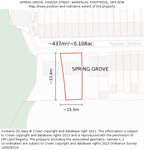 SPRING GROVE, FOWLER STREET, WAINFELIN, PONTYPOOL, NP4 6DW: Plot and title map