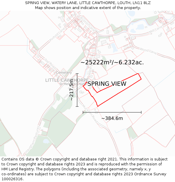 SPRING VIEW, WATERY LANE, LITTLE CAWTHORPE, LOUTH, LN11 8LZ: Plot and title map