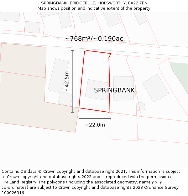 SPRINGBANK, BRIDGERULE, HOLSWORTHY, EX22 7EN: Plot and title map