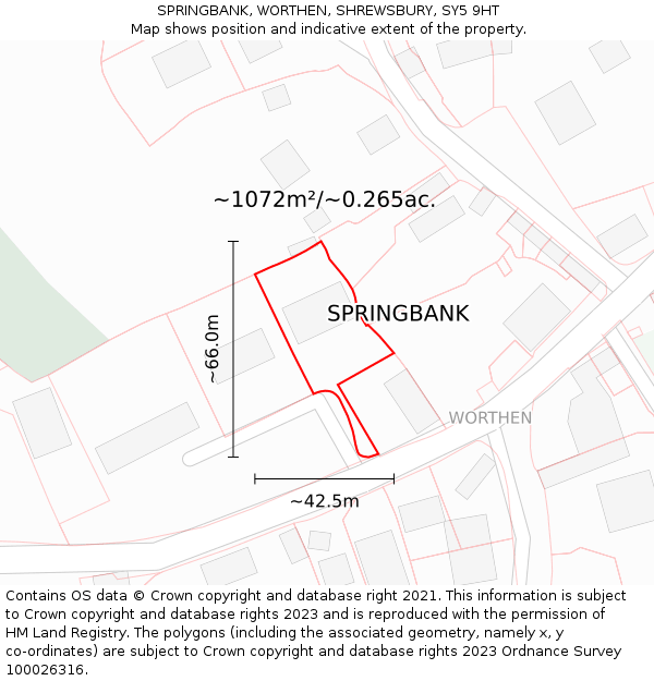 SPRINGBANK, WORTHEN, SHREWSBURY, SY5 9HT: Plot and title map