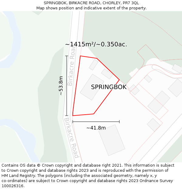 SPRINGBOK, BIRKACRE ROAD, CHORLEY, PR7 3QL: Plot and title map