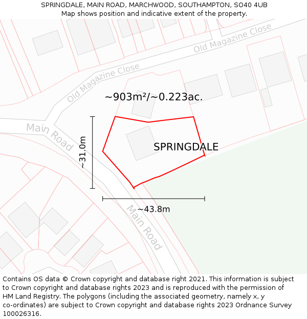 SPRINGDALE, MAIN ROAD, MARCHWOOD, SOUTHAMPTON, SO40 4UB: Plot and title map