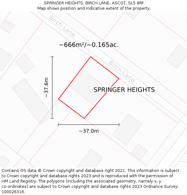 SPRINGER HEIGHTS, BIRCH LANE, ASCOT, SL5 8RF: Plot and title map