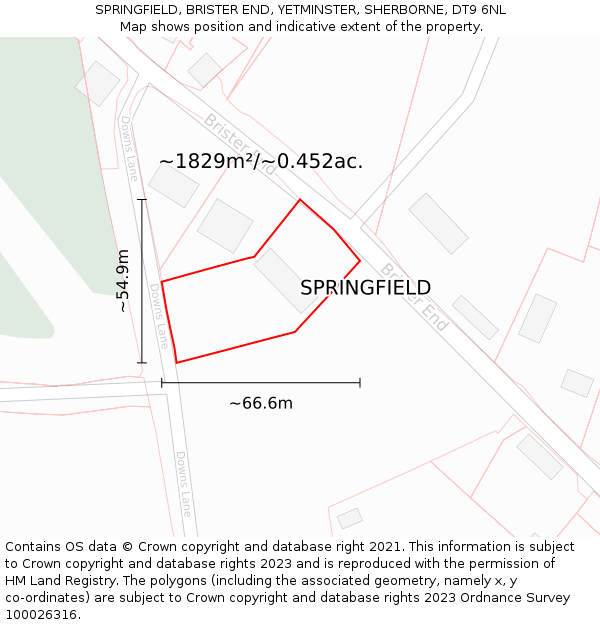 SPRINGFIELD, BRISTER END, YETMINSTER, SHERBORNE, DT9 6NL: Plot and title map