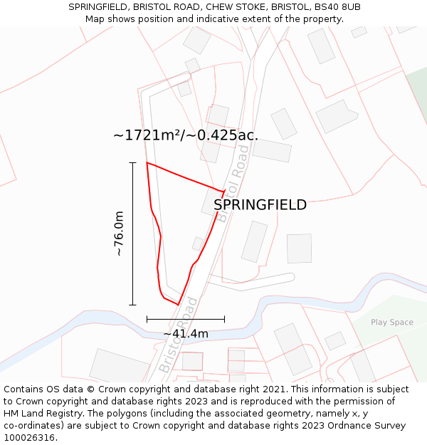 SPRINGFIELD, BRISTOL ROAD, CHEW STOKE, BRISTOL, BS40 8UB: Plot and title map