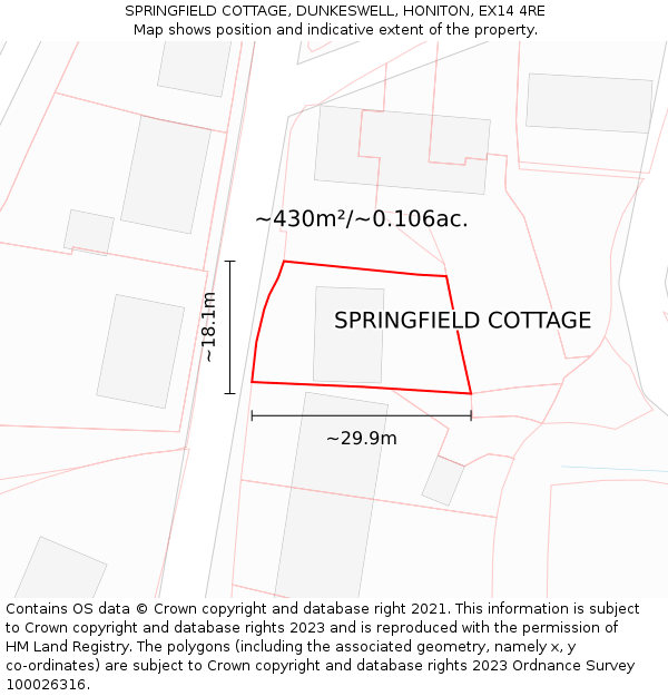 SPRINGFIELD COTTAGE, DUNKESWELL, HONITON, EX14 4RE: Plot and title map