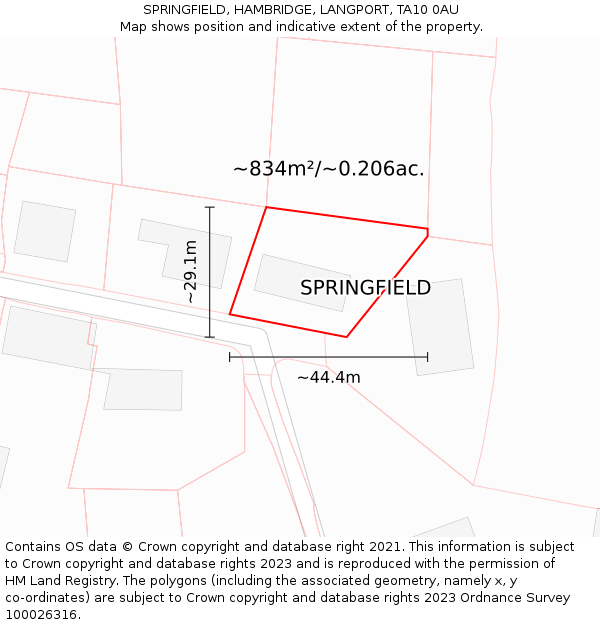 SPRINGFIELD, HAMBRIDGE, LANGPORT, TA10 0AU: Plot and title map