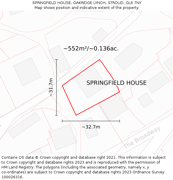 SPRINGFIELD HOUSE, OAKRIDGE LYNCH, STROUD, GL6 7NY: Plot and title map