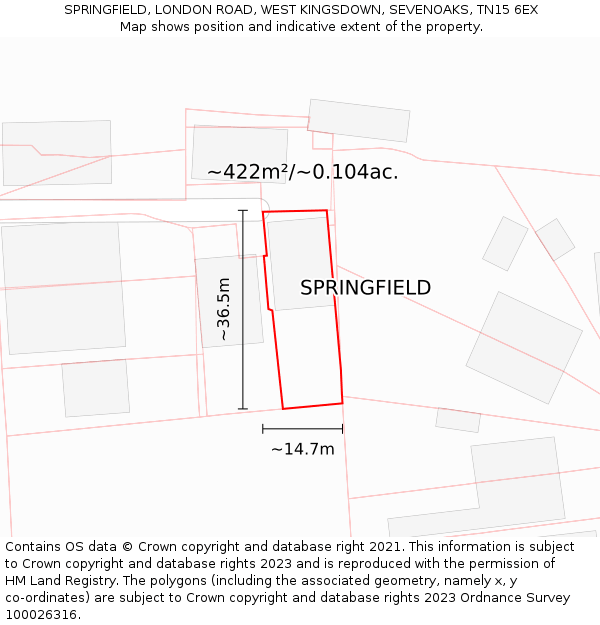 SPRINGFIELD, LONDON ROAD, WEST KINGSDOWN, SEVENOAKS, TN15 6EX: Plot and title map