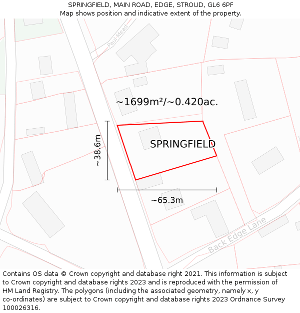 SPRINGFIELD, MAIN ROAD, EDGE, STROUD, GL6 6PF: Plot and title map