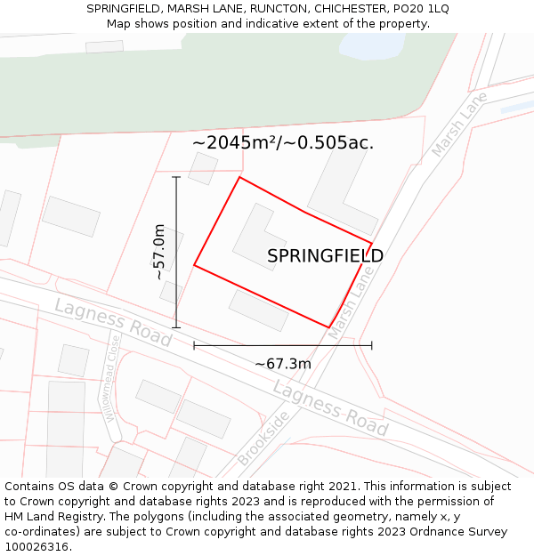 SPRINGFIELD, MARSH LANE, RUNCTON, CHICHESTER, PO20 1LQ: Plot and title map