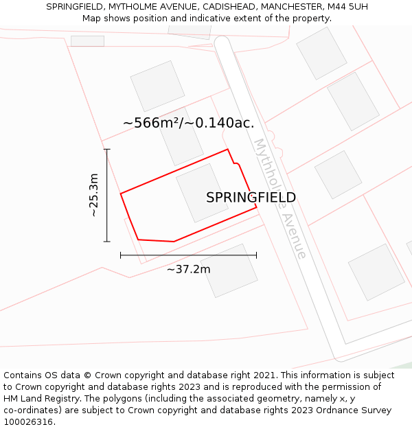 SPRINGFIELD, MYTHOLME AVENUE, CADISHEAD, MANCHESTER, M44 5UH: Plot and title map