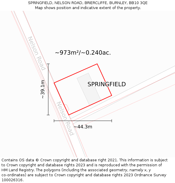 SPRINGFIELD, NELSON ROAD, BRIERCLIFFE, BURNLEY, BB10 3QE: Plot and title map