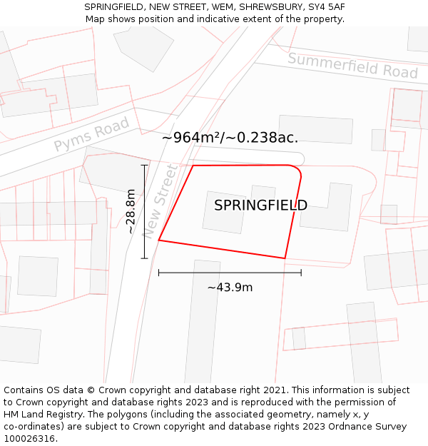 SPRINGFIELD, NEW STREET, WEM, SHREWSBURY, SY4 5AF: Plot and title map