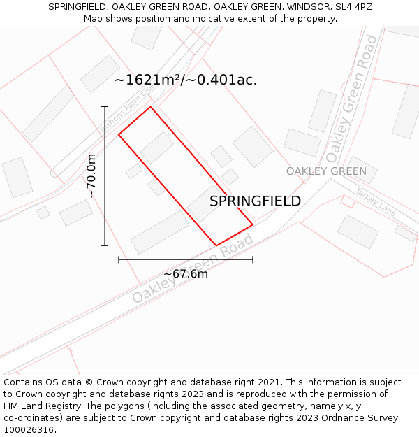 SPRINGFIELD, OAKLEY GREEN ROAD, OAKLEY GREEN, WINDSOR, SL4 4PZ: Plot and title map