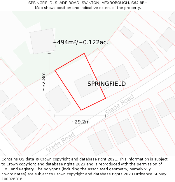 SPRINGFIELD, SLADE ROAD, SWINTON, MEXBOROUGH, S64 8RH: Plot and title map