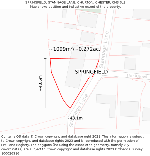 SPRINGFIELD, STANNAGE LANE, CHURTON, CHESTER, CH3 6LE: Plot and title map