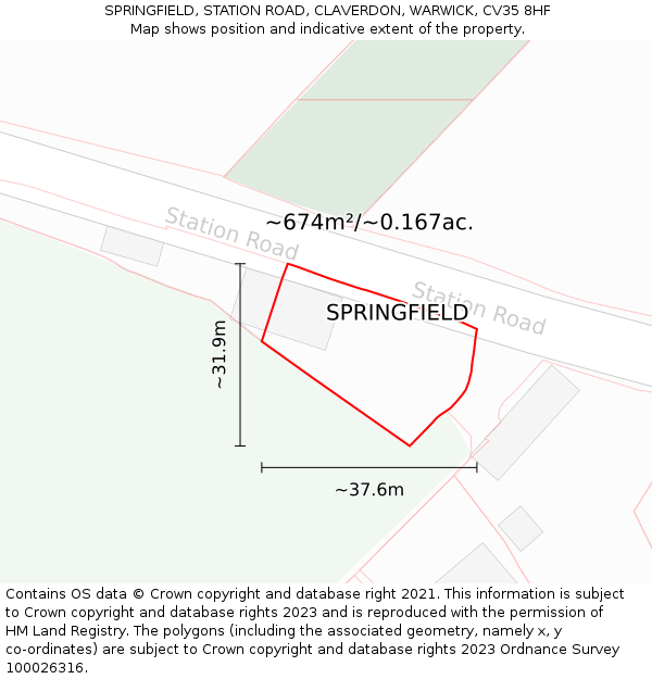 SPRINGFIELD, STATION ROAD, CLAVERDON, WARWICK, CV35 8HF: Plot and title map