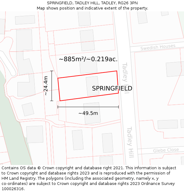 SPRINGFIELD, TADLEY HILL, TADLEY, RG26 3PN: Plot and title map