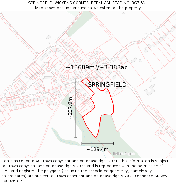 SPRINGFIELD, WICKENS CORNER, BEENHAM, READING, RG7 5NH: Plot and title map