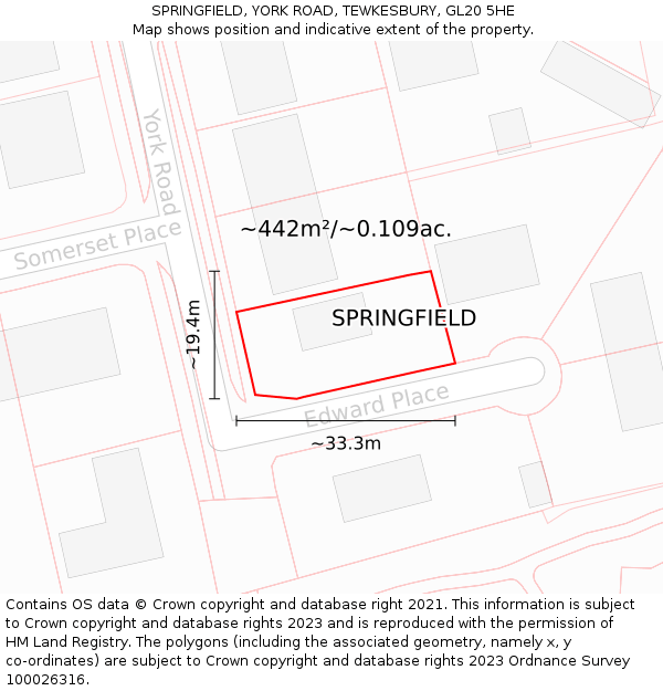 SPRINGFIELD, YORK ROAD, TEWKESBURY, GL20 5HE: Plot and title map