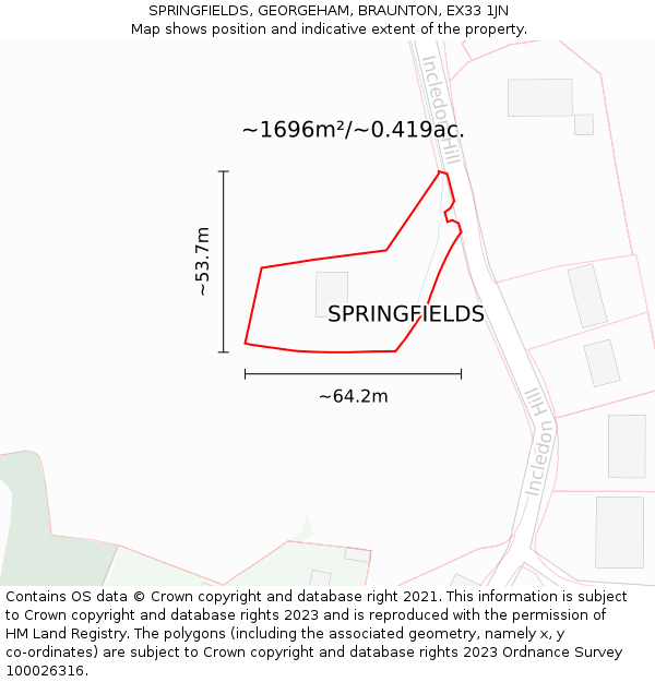 SPRINGFIELDS, GEORGEHAM, BRAUNTON, EX33 1JN: Plot and title map