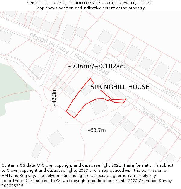 SPRINGHILL HOUSE, FFORDD BRYNFFYNNON, HOLYWELL, CH8 7EH: Plot and title map