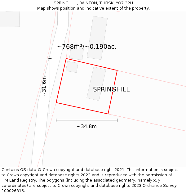 SPRINGHILL, RAINTON, THIRSK, YO7 3PU: Plot and title map