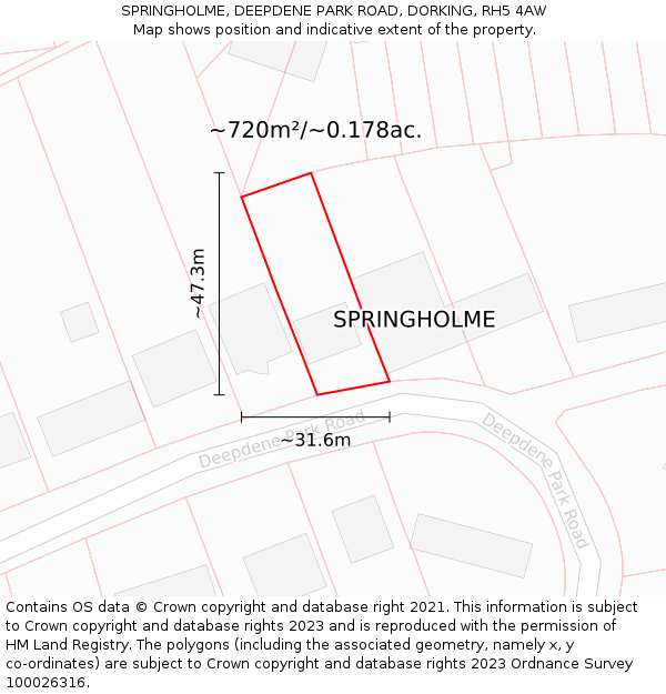 SPRINGHOLME, DEEPDENE PARK ROAD, DORKING, RH5 4AW: Plot and title map