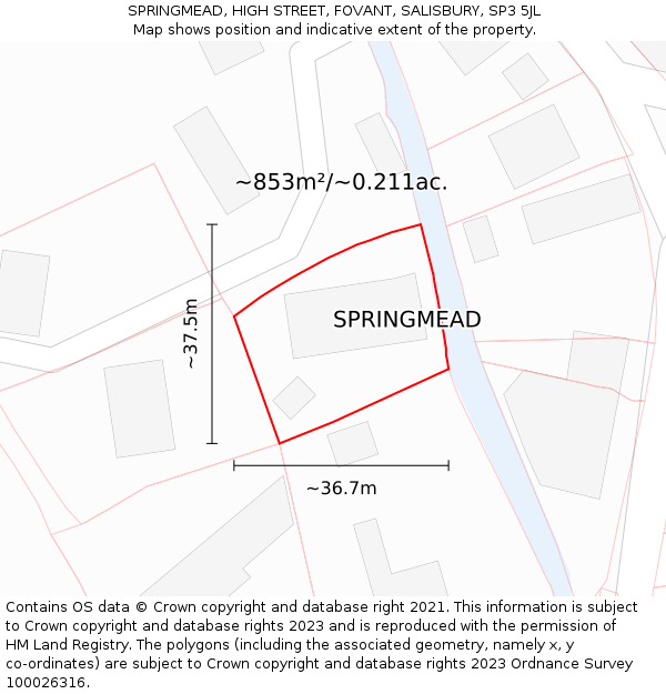 SPRINGMEAD, HIGH STREET, FOVANT, SALISBURY, SP3 5JL: Plot and title map