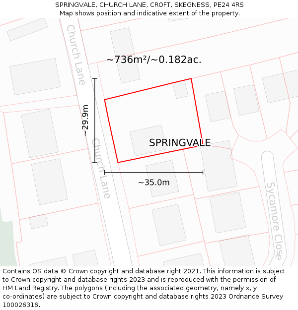 SPRINGVALE, CHURCH LANE, CROFT, SKEGNESS, PE24 4RS: Plot and title map