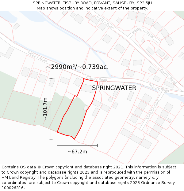 SPRINGWATER, TISBURY ROAD, FOVANT, SALISBURY, SP3 5JU: Plot and title map
