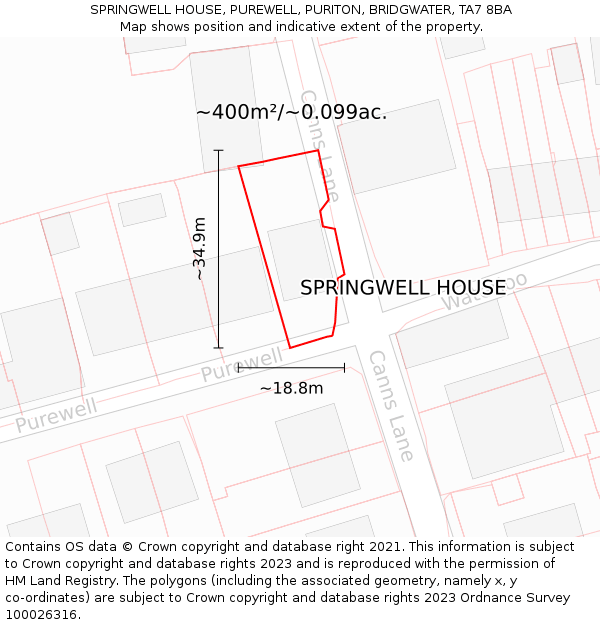 SPRINGWELL HOUSE, PUREWELL, PURITON, BRIDGWATER, TA7 8BA: Plot and title map