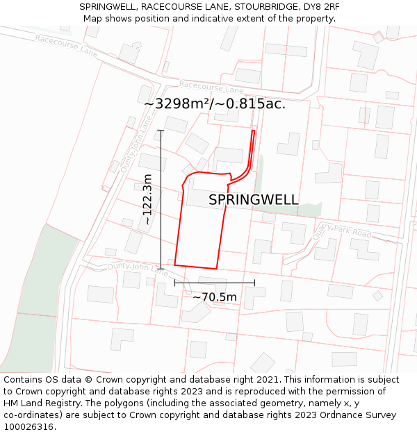 SPRINGWELL, RACECOURSE LANE, STOURBRIDGE, DY8 2RF: Plot and title map