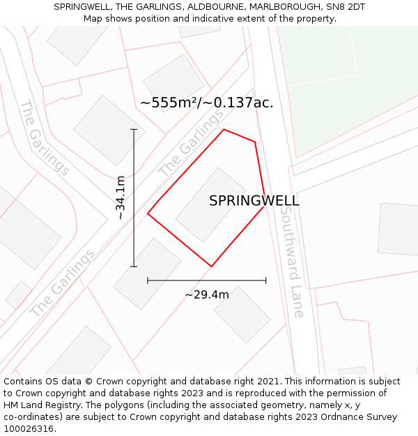 SPRINGWELL, THE GARLINGS, ALDBOURNE, MARLBOROUGH, SN8 2DT: Plot and title map