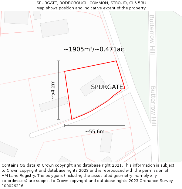 SPURGATE, RODBOROUGH COMMON, STROUD, GL5 5BU: Plot and title map