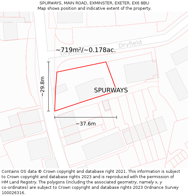 SPURWAYS, MAIN ROAD, EXMINSTER, EXETER, EX6 8BU: Plot and title map